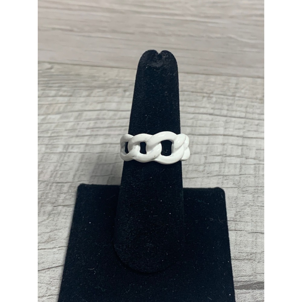 White Enamel Cuban Link Ring Adjustable Curb Chain Band Minimalist Jewelry 3251